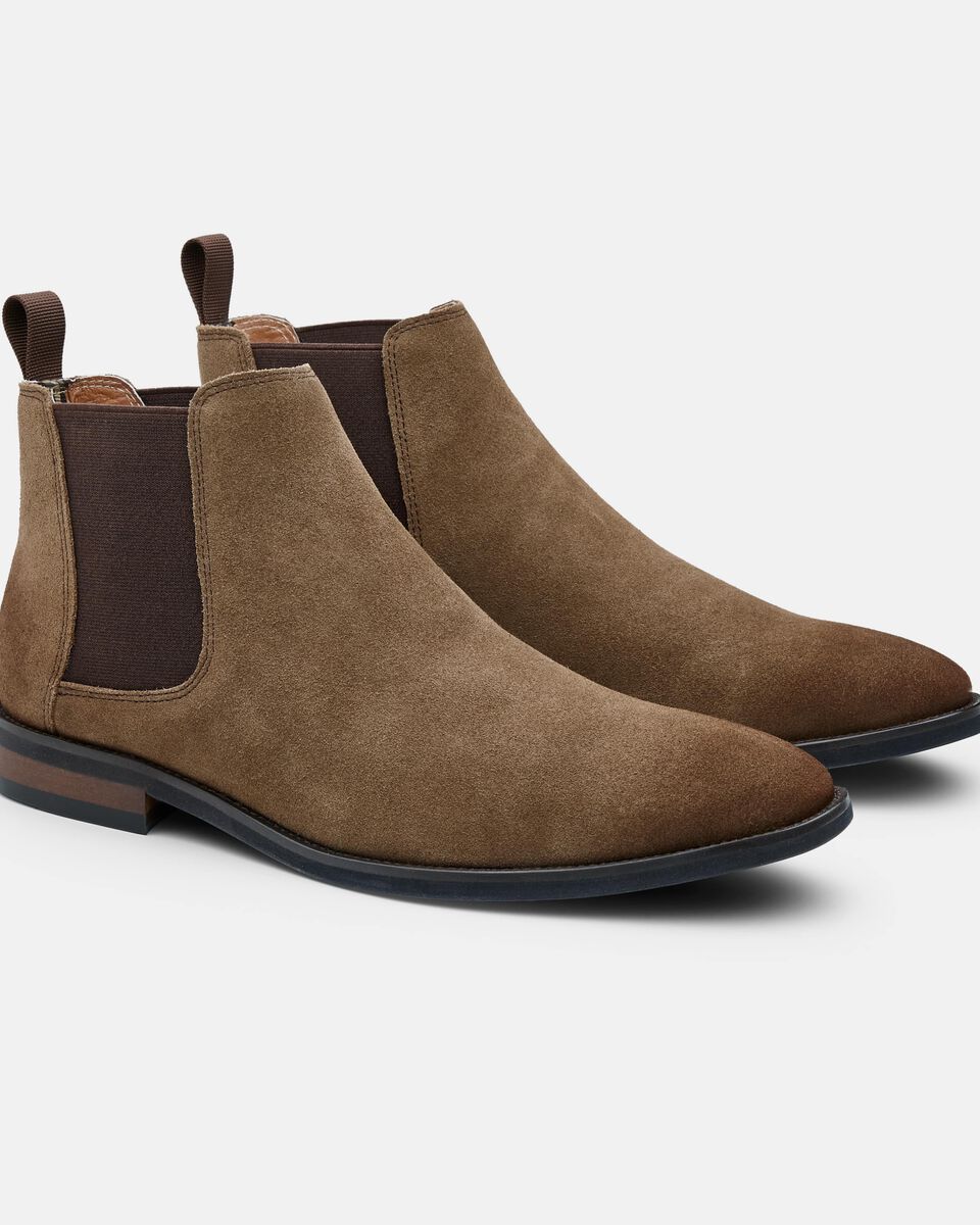 Mens Dark Taupe Suede Chelsea Boot